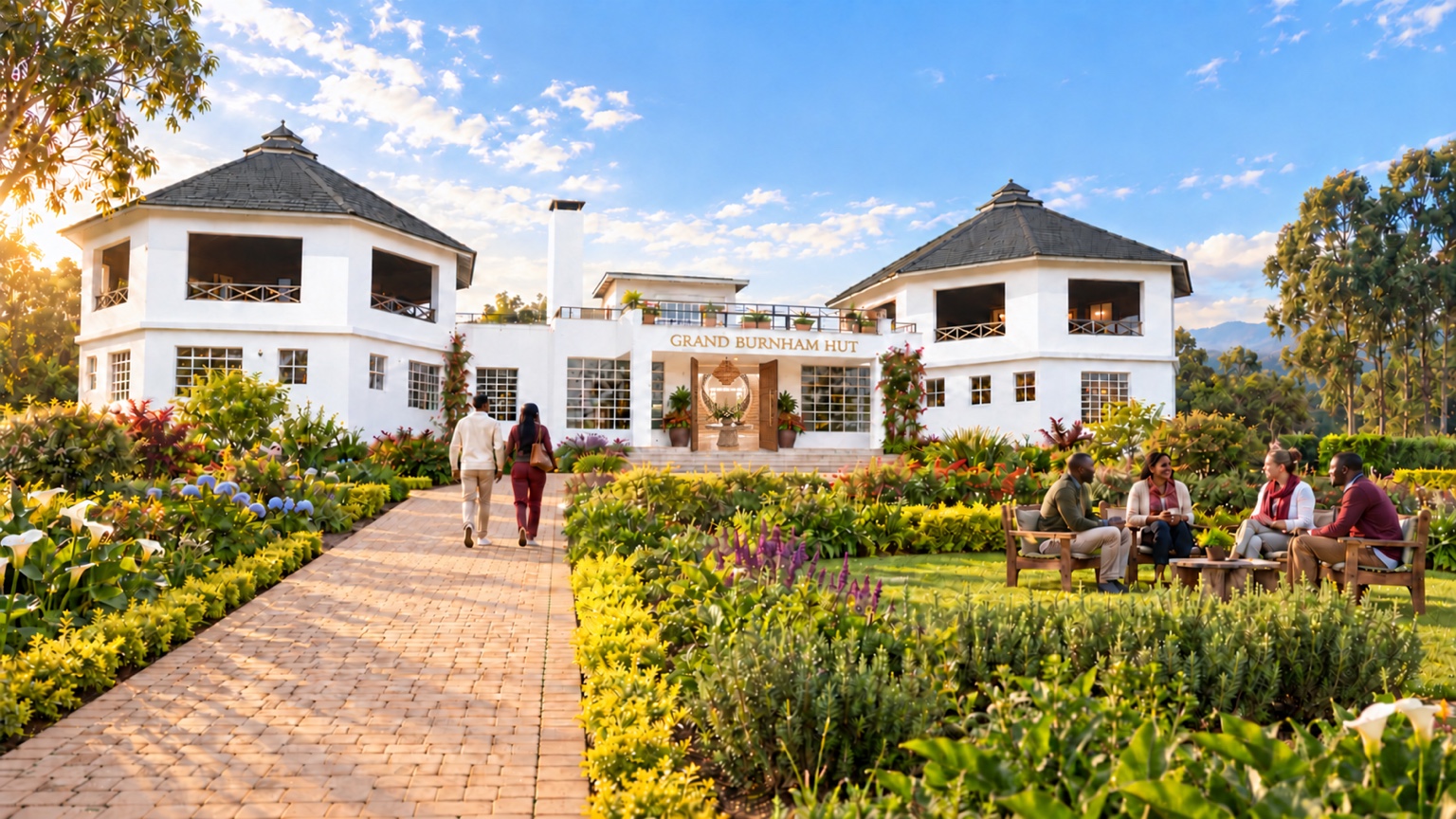 Grand Burnham Hut and gardens in Ol Kalou, Kenya