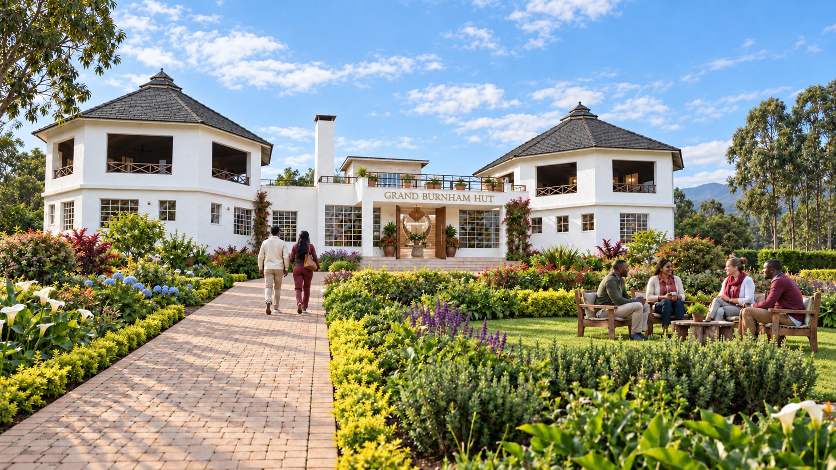 Grand Burnham Hut house and gardens in Ol Kalou, Kenya